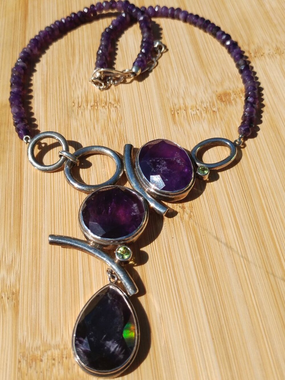 Jay King DTR Amethyst Peridot Gallery statement necklace 925 Sterling Silver